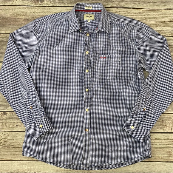 Aca Joe Mens XL Button Down Muscle Shirt Blue Gingham Long Sleeve. - Picture 1 of 6